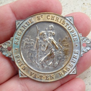 Religious antique silver plated catholic medal pendant plaque memorial tablet of Saint Christopher.  (  C 22 )
