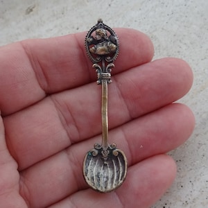 Religious antique French silver plated spoon of Joan of Arc Jeanne d&#39;Arc.