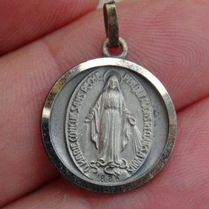 Religieuze antieke Franse verzilverde medaillon hanger Wonderbaarlijke medaille van de Onbevlekte Ontvangenis van de Heilige Maagd Maria. V 22 TM