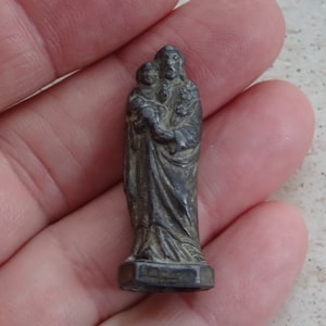 Religious antique catholic silver plated ledden statue of Saint Joseph and Child Jesus. ( K 7 )