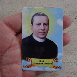 Religiöse katholische Karte Schrein Reliquiar Relikt aus dem Tuch des Seligen Heiligen Giacamo Cusmano. (V V 24)