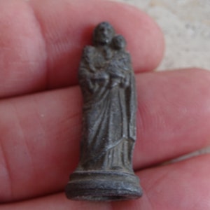 Religious antique French catholic silver plated ledden statue of Saint Joseph and Child Jesus. ( B 28 )