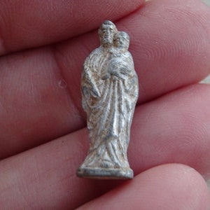 Religious antique French catholic aluminium statue of Saint Joseph and Child Jesus. ( F 27 )