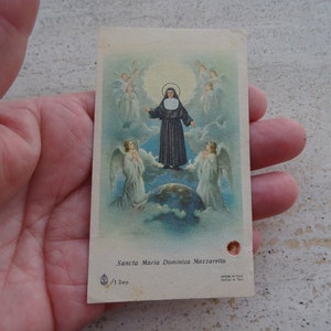 Religiöse katholische Karte Schrein Reliquiar Relikt aus dem Tuch der Seligen Santa Maria Mazzarello. ( FF 21 )