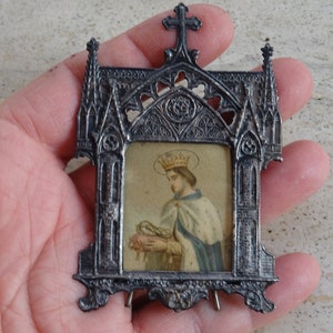 Religious antique French silver plated catholic altar chapel of Saint Ludovicus souvenir of Carthage.  ( 7 )