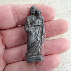 Religious antique French catholic silver plated ledden statue of Saint Joseph and Child Jesus. ( D 38 )