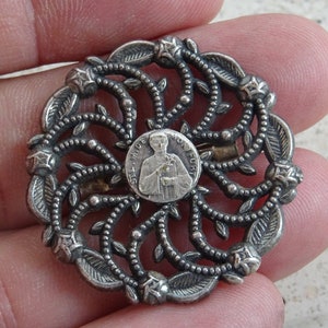 Religious antique French catholic silver plated brooch of Louis de Montfort. ( Y 4 )