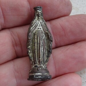 Religious antique catholic silver plated ledden French statue of Holy Virgin Mary Our Lady. ( 17 )