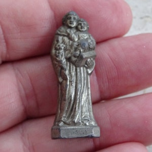 Religious antique French catholic silver plated ledden statue of Saint Anthony. ( 41 )
