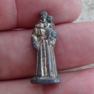 Religious antique French catholic silver plated ledden statue of Saint Anthony. ( F 42 )
