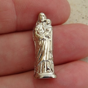 Religious antique French catholic silver plated ledden statue of Saint Joseph and Child Jesus. ( F 27 )
