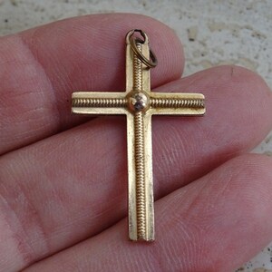 Religious Christian vermeil gold plated French crucifix pendant cross pectoral cross rosary necklace cross with transparant stone. ( F 27 )