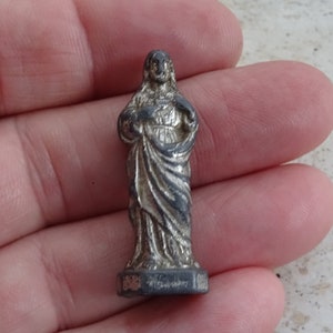 Religious antique French catholic silvered ledden statue miniature figure of Holy Christ Our Lord. ( K 9 )