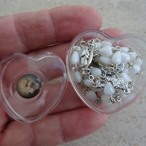 Religious  vintage catholic rosary of Father Pio with cross crucifix Holy Jesus Christ in a plastic box holder container. E 20