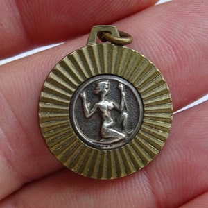 Vintage vermeil silvered Zodiac constellation medal charm medallion pendant sign of Aquarius. ( waterman ) 14 C