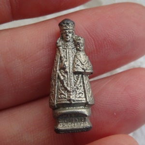 Religious antique small French catholic ledden religious minitiature statue of Holy Virgin Mary The Infant Jesus of Prague. ( F 15 )
