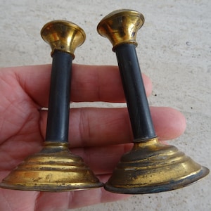 Antique French pair of two copper candle holders candlesticks.  1