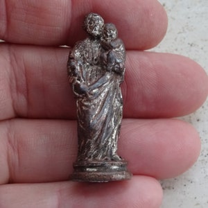 Religious antique catholic silvered statue of Saint Joseph and Child Jesus. ( K 6 )