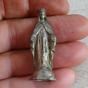 Religious antique catholic silver plated French statue of Holy Virgin Mary Our Lady. (K 16 )