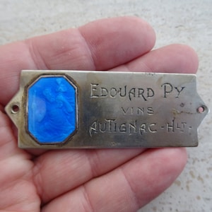 Antique silver plated catholic medal plaquette brass plaque memorial tablet with enamel of Saint Christopher of Edouard Py vins. ( Z 20 )