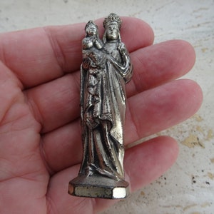 Religious antique French silver plated catholic statue of Holy Virgin Mary Our Lady and Holy Child Jesus Christ. ( C 29 )