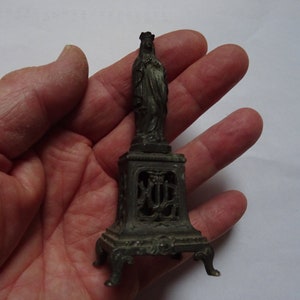 Religious antique catholic silvered  French statue of Holy Virgin Mary Our Lady of Lourdes. ( 2 V )