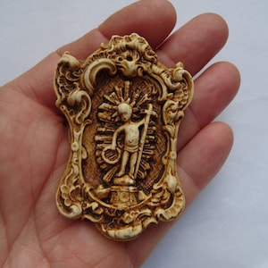 Religious antique catholic Monastery Work Klosterarbeit Wax Taper plaque of Holy Saint John Baptist Child. (12 )
