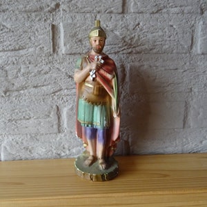 Religiöse antike französische katholische Statue aus Gips, Heiliger Donat (Schutzpatron des Gewitters).