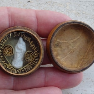 Religious antique French shrine of wood with statue  Holy Virgin Mary Our Lady and Child Jesus Christ.  ( M 16 )