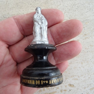 Religious antique French catholic silver plated shrine statue figure of Saint Anne d'Adray. ( D 39)