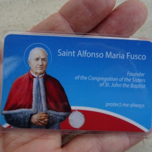 Religiöse katholische Karte Schrein Reliquiar mit Reliquie aus Tuch des Seligen Heiligen Alfonso Maria Fusco. (XX-27)