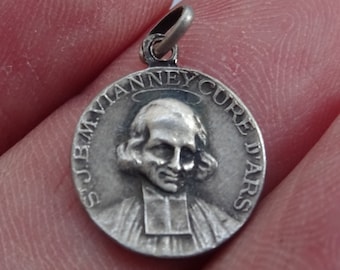 Religious antique French catholic silver ( MARKED ) medal pendant Holy charm medallion of Saint John Vianney and Saint Philomene. ( 6 )