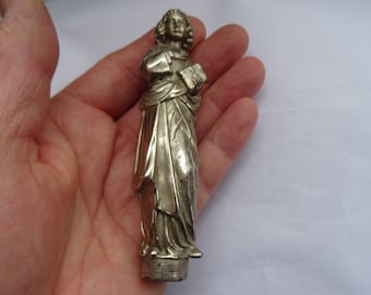 Estátua religiosa antiga francesa católica em prata de Santa Ana para relicário. ( 26 V )