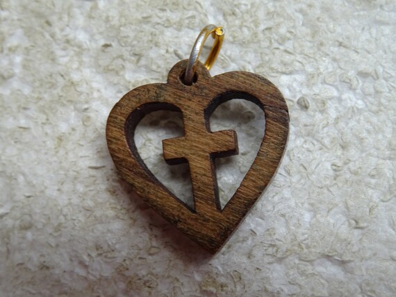 Religious antique French wooden charm medaillon m… - image 7