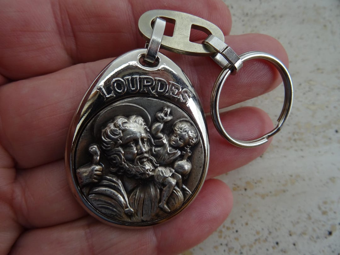 Vintage Religious French Catholic Silvered Key Ring Key Chain Medal ...