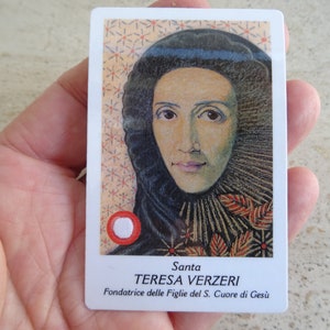Religiöse katholische Karte Schrein Reliquienreliquie des Tuches der seligen Heiligen Teresa Verseri. ( R9 )