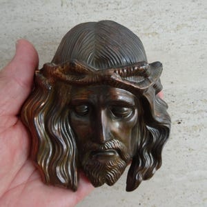 Religious antique French catholic bronze solid plaque  torso body trunk statue head of Holy Jesus Christ Our Lord. 12
