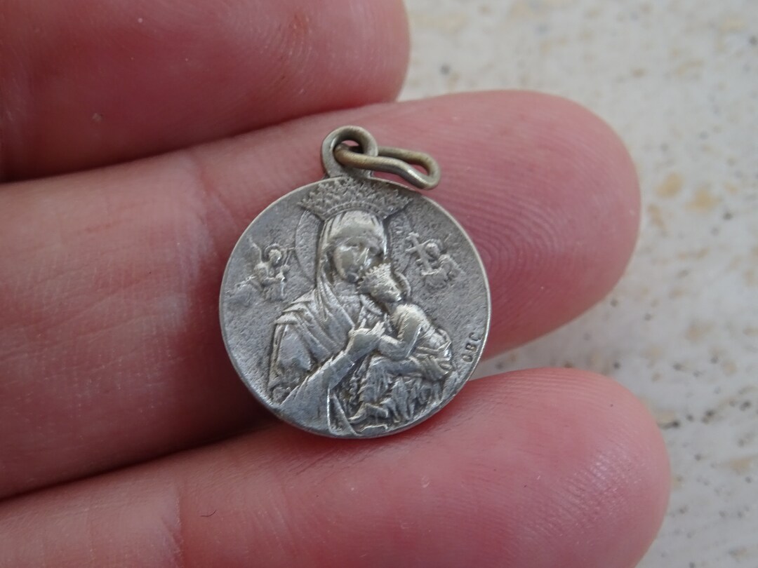 Religious Antique Catholic French Silver Plated Medal Pendant of Saint ...