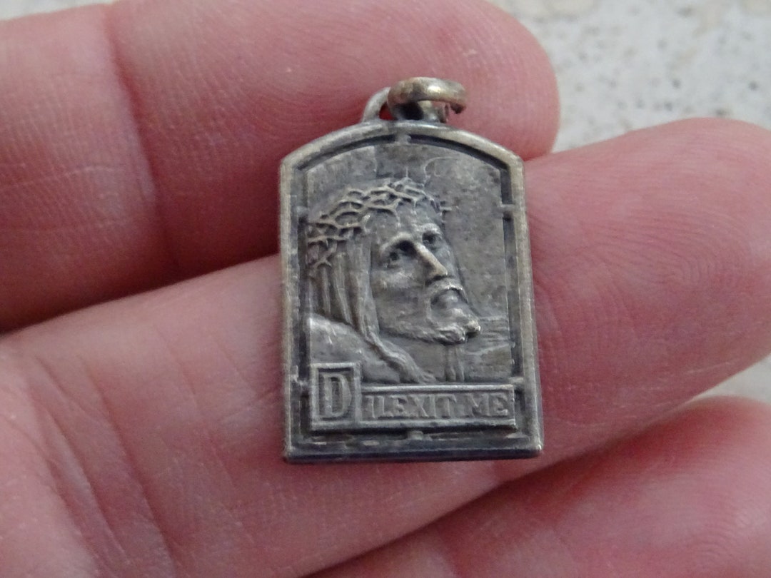 Religious Antique French Catholic Silver Plated Medal Pendant Charm ...