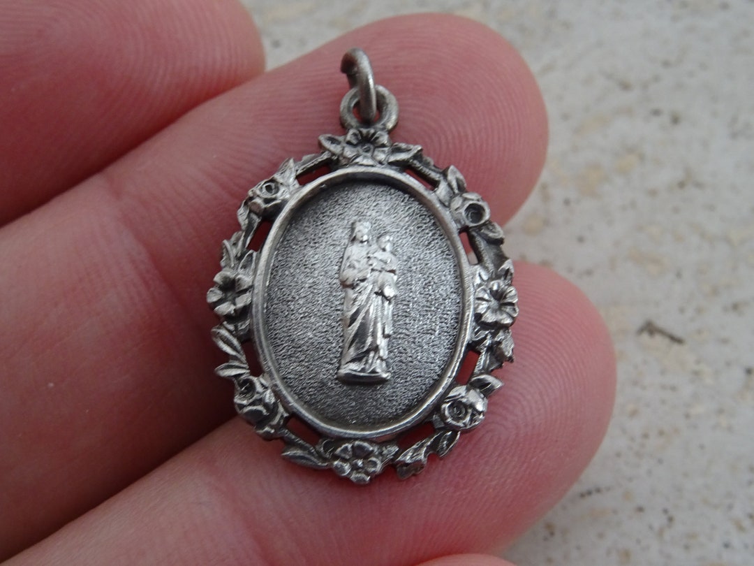 Religious Antique Catholic Silver Plated French Medal Pendant Holy ...