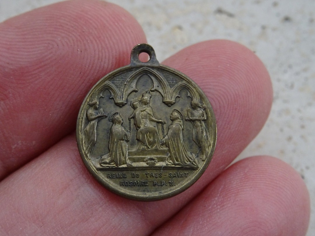 Religious Antique Copper French Catholic Medal Charm Pendant