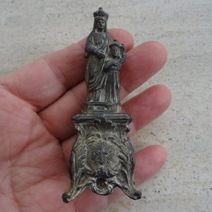 Religious antique catholic silver plated French statue of Holy Virgin Mary Our Lady and Child Jesus Christ. ( D 7 )