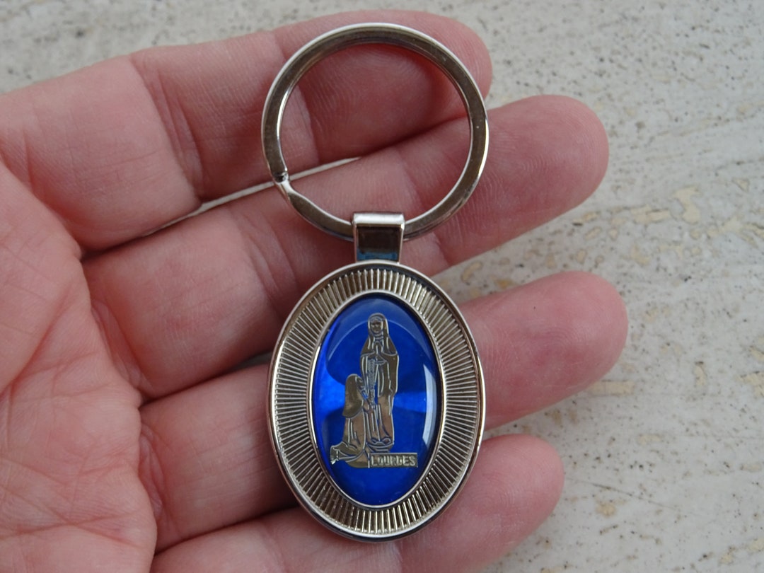 Religious Vintage French Catholic Enameled Silver Plated Key Ring Key ...