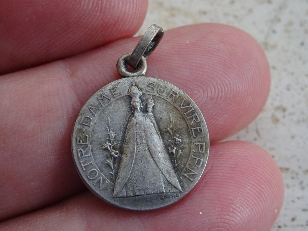 Religious Antique French Catholic Silver Plated Charm Medallion Pendant ...