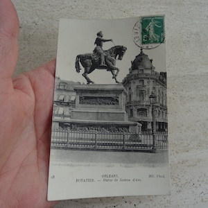 Antigua postal francesa usada con estatua de Juana de Arco Joan recuerdo de Orleans. ( 9 )