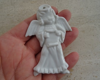 Religious vintage French catholic medal pendant medallion of an angel cherub Guardian Angel. ( c 11 )