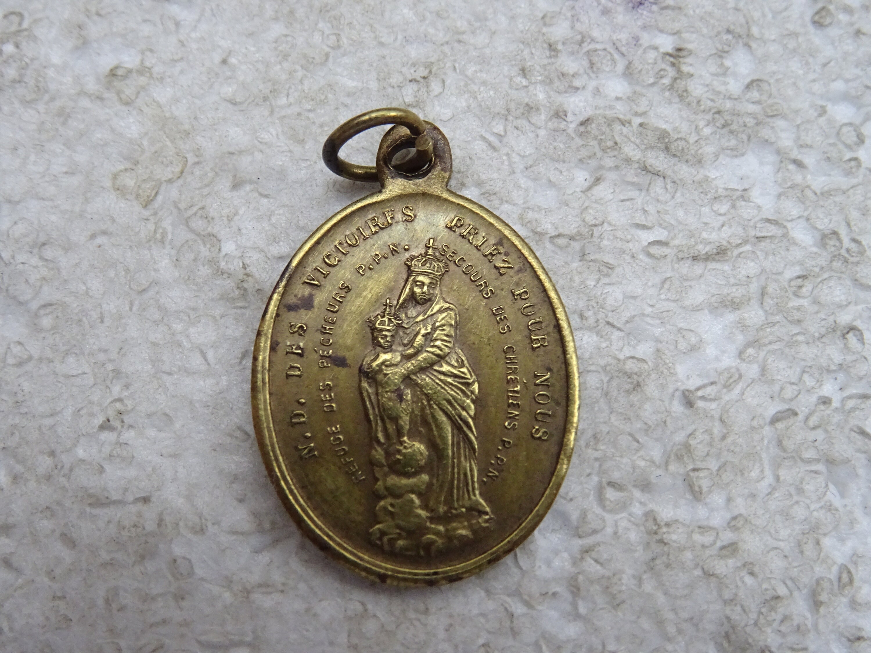 Religious Antique French Copper Medal Charm Pendant Medallion Souvenir ...