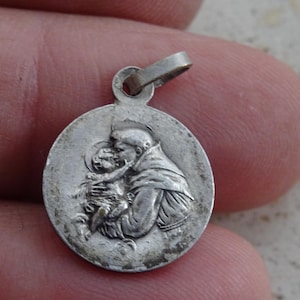 Religious antique French catholic silver plated medal pendant charm medallion of Saint Anthony of Padua and Saint Rita. ( 20 )