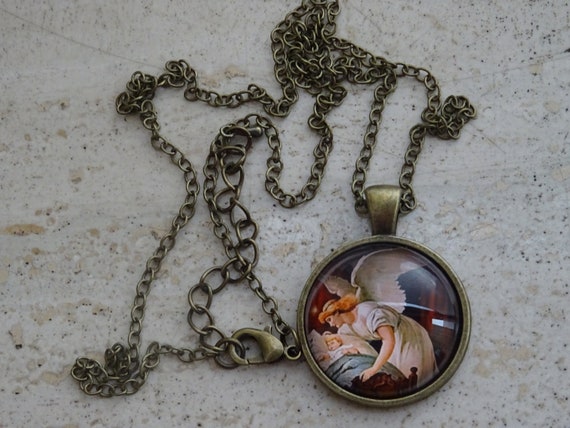 Religious French brass necklace chain with medal … - image 3