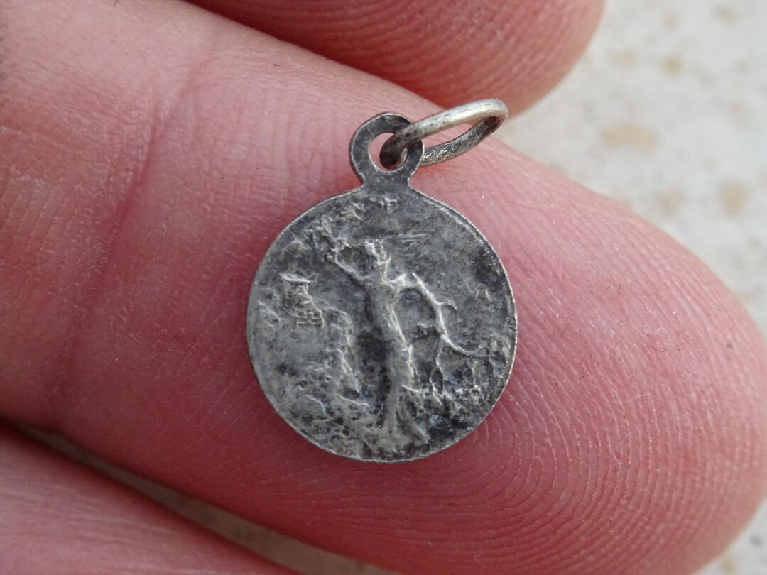 Religious Antique French Catholic Silver Plated Medal Pendant Medallion ...